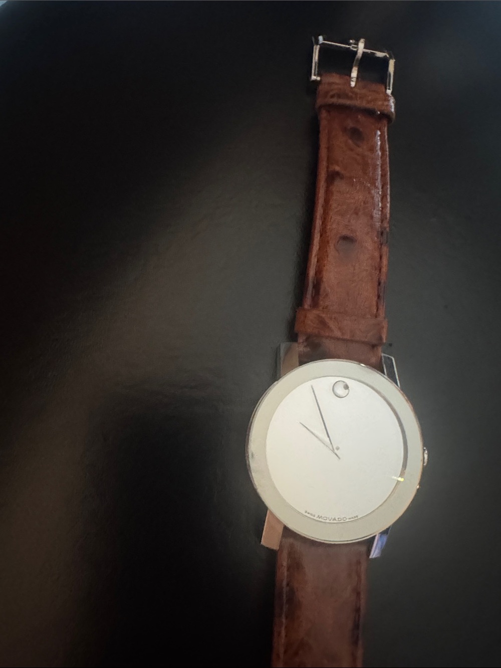 Movado Museum Silver Case Silver Dial Brown Leather Strap Men's Watch